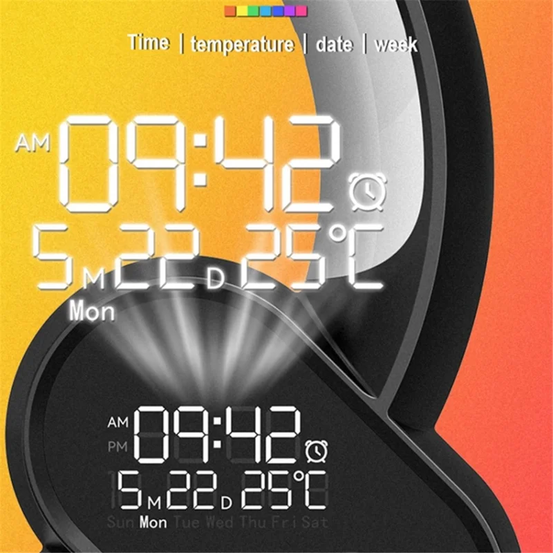 RGBW Atmosphere Light APP Remote Control Bluetooth-compatible Speaker Digital Alarm Clock White Noise Music Player - Black