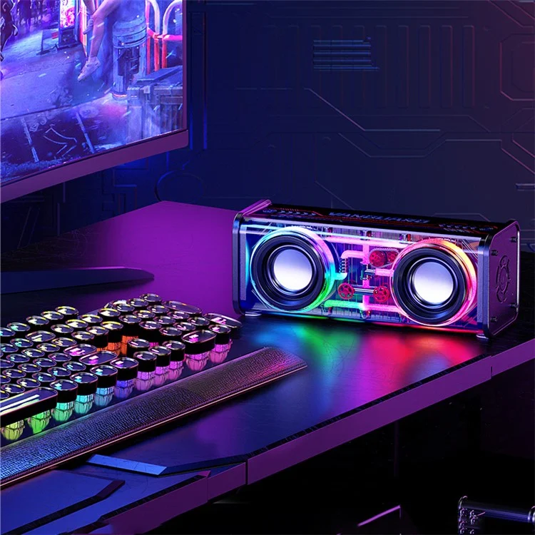 Wekome D45 Bluetooth 5.3 Dual Horn Mecha Speaker RGB Light Wireless Subwoofer Music Player Player - Preto