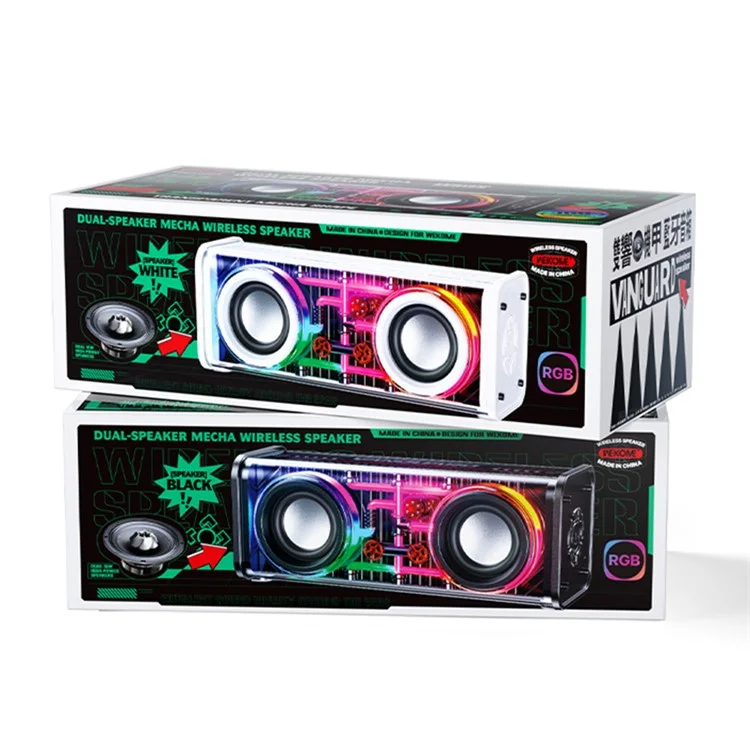 Wekome D45 Bluetooth 5.3 Dual Horn Mecha Speaker RGB Light Wireless Subwoofer Music Player Player - Preto