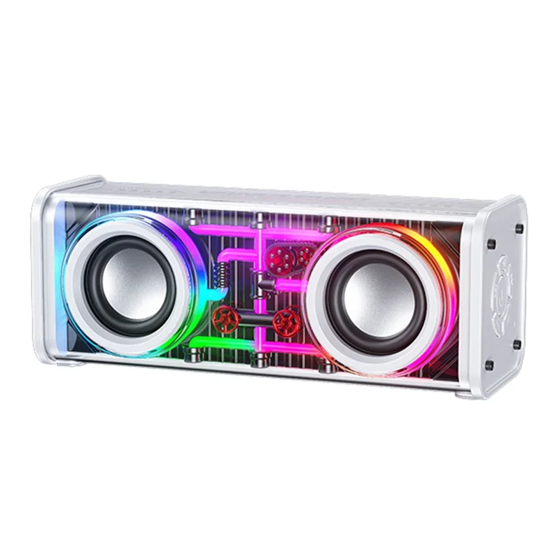 WEKOME D45 Altoparlante Wireless con Bluetooth 5.3, Doppio Corno, Mecha Speaker RGB, Subwoofer Musicale - Bianco