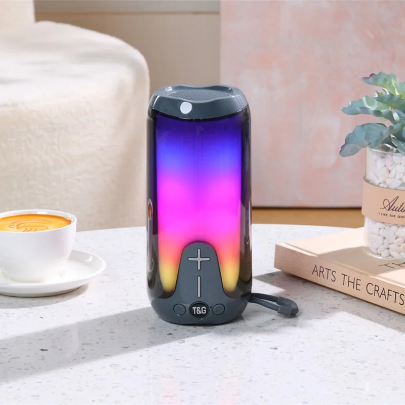 T&G TG651 Colorful Lantern Bluetooth-compatible Speaker TWS Wireless Subwoofer FM Radio Portable Audio Home Sound Column - Grey