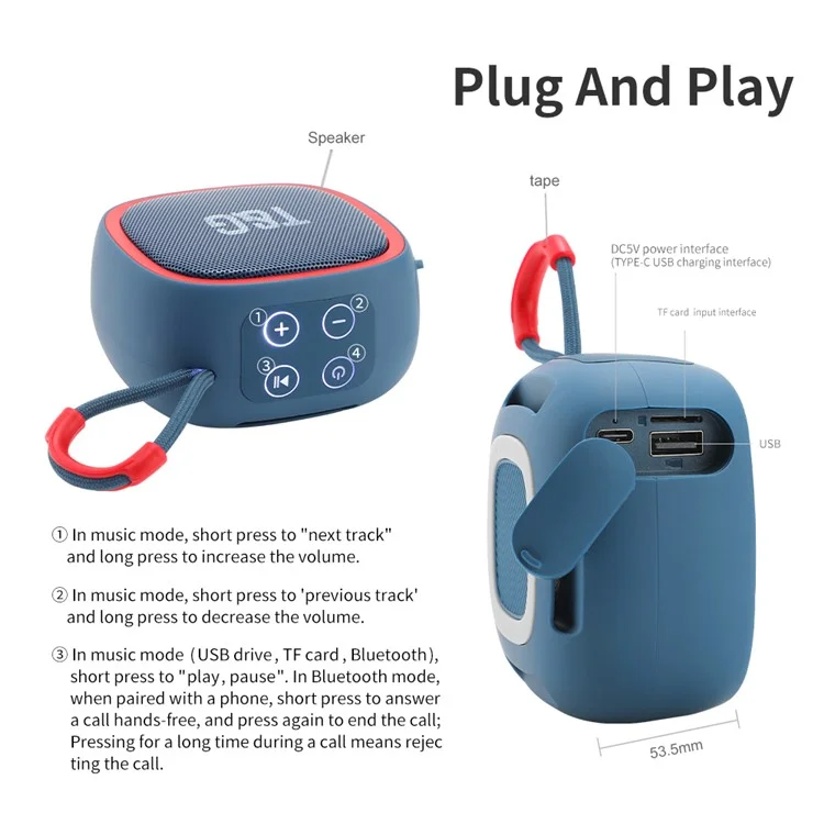 T&G TG659 Mini TWS Wireless Bluetooth-compatible Speaker Subwoofer Outdoor Sports Stereo Audio FM Radio Support TF Card - Blue