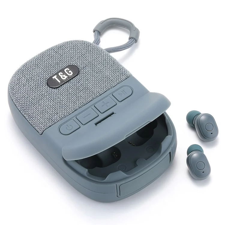 T&G TG812 2 in 1 Outdoor Bluetooth-compatible Speaker Portable Subwoofer Mini Wireless Headphones - Grey