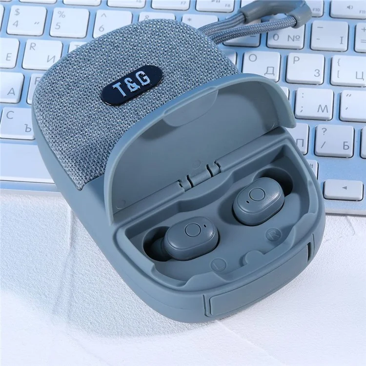 T&G TG812 2 in 1 Outdoor Bluetooth-compatible Speaker Portable Subwoofer Mini Wireless Headphones - Grey