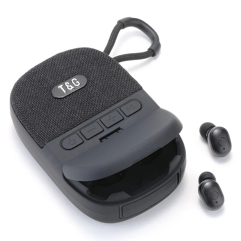 T&G TG812 2 in 1 Outdoor Bluetooth-compatible Speaker Portable Subwoofer Mini Wireless Headphones - Black