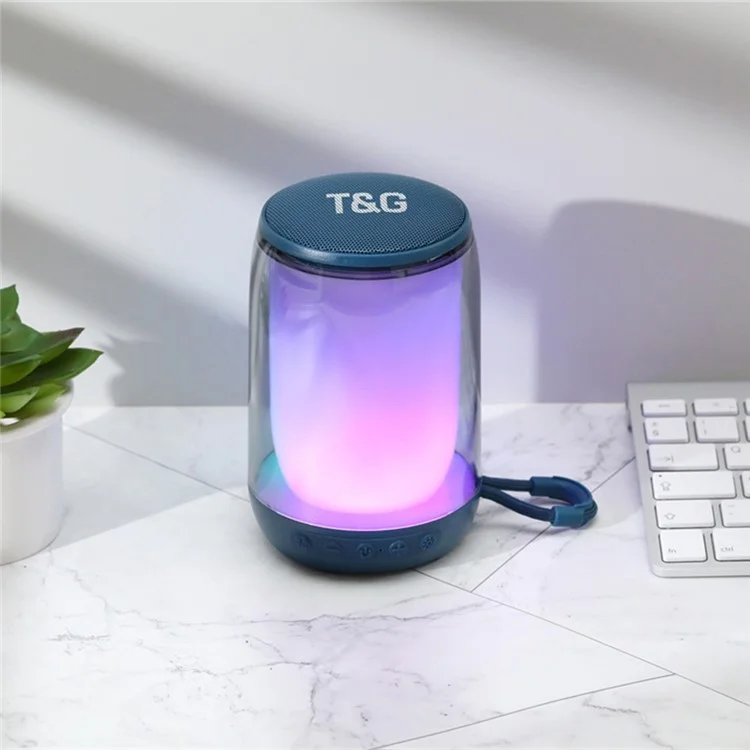 T&G TG346 Caixa de Som Bluetooth com Rádio FM, Luz Colorida, Subwoofer de Mesa, Suporte para Chamadas Hands-free - Azul