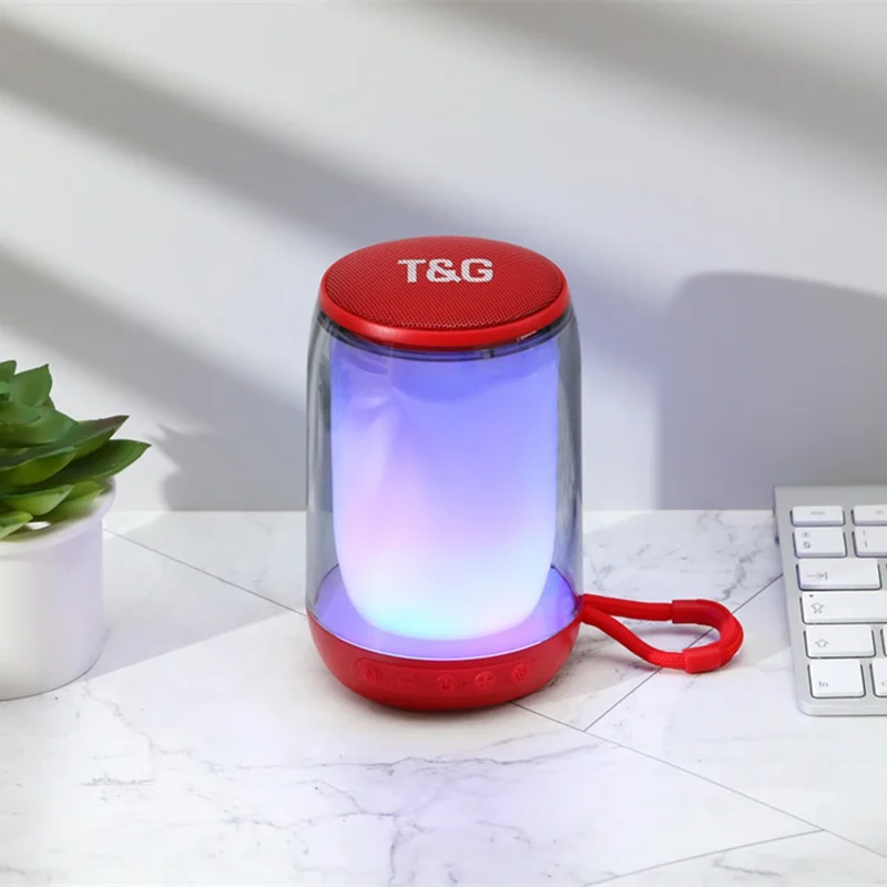 T&G TG346 Haut-parleur compatible Bluetooth Radio FM Lumière colorée Subwoofer de bureau Prise en charge des appels mains libres - Rouge