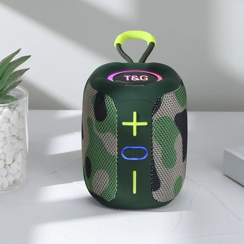 T&G TG658 Bluetooth-compatible Speaker Manual Portable TWS Outdoor Mini Wireless Stereo Subwoofer with Colorful Light - Camouflage
