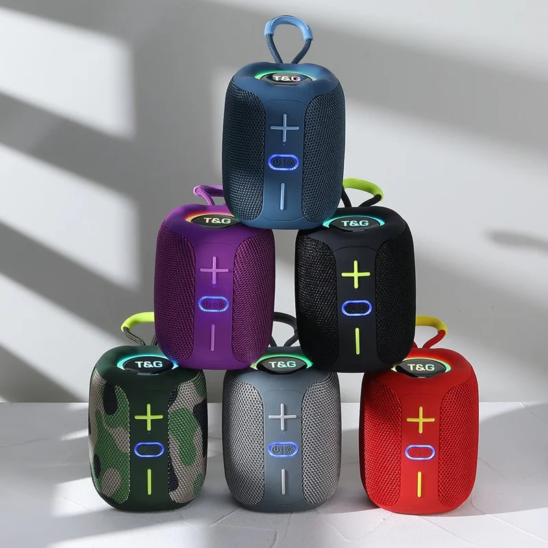 T&G TG658 Bluetooth-compatible Speaker Manual Portable TWS Outdoor Mini Wireless Stereo Subwoofer with Colorful Light - Black