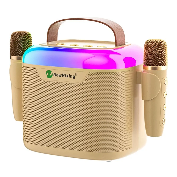 NEWRIXING NR8805 Wireless Bluetooth-compatible Speaker with Dual TWS Handheld Noise Reduction Microphone - Coffee