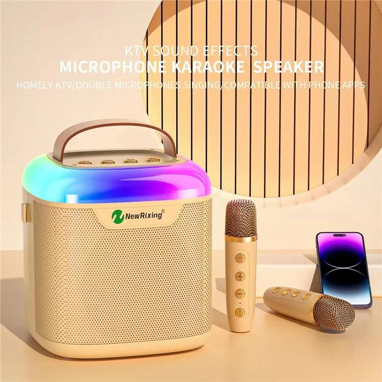 NEWRIXING NR8805 Wireless Bluetooth-compatible Speaker with Dual TWS Handheld Noise Reduction Microphone - Coffee