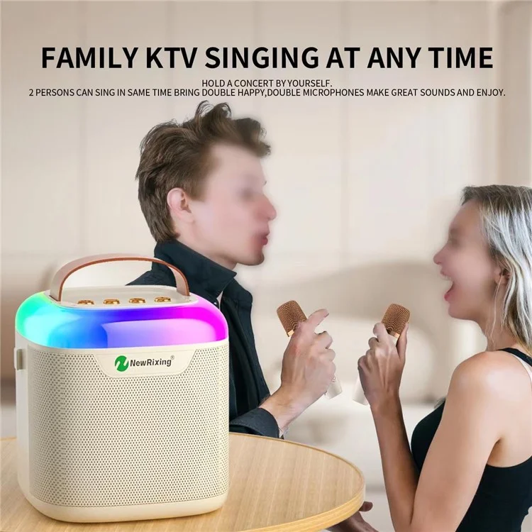 NEWRIXING NR8805 Wireless Bluetooth-compatible Speaker with Dual TWS Handheld Noise Reduction Microphone - Coffee