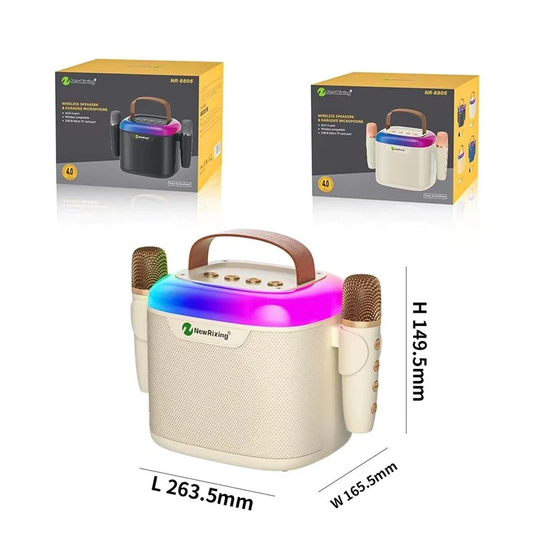 NEWRIXING NR8805 Wireless Bluetooth-compatible Speaker with Dual TWS Handheld Noise Reduction Microphone - Coffee