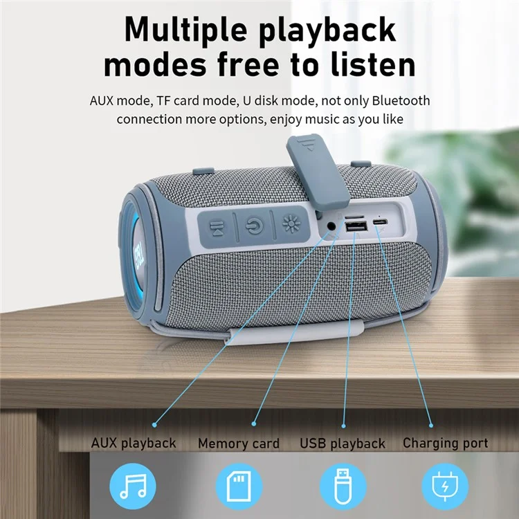 T&G TG657 Portable Wireless 3D Stereo Subwoofer Bluetooth-compatible Speaker Support FM / TF Card / USB / LED Atmosphere Light - Grey