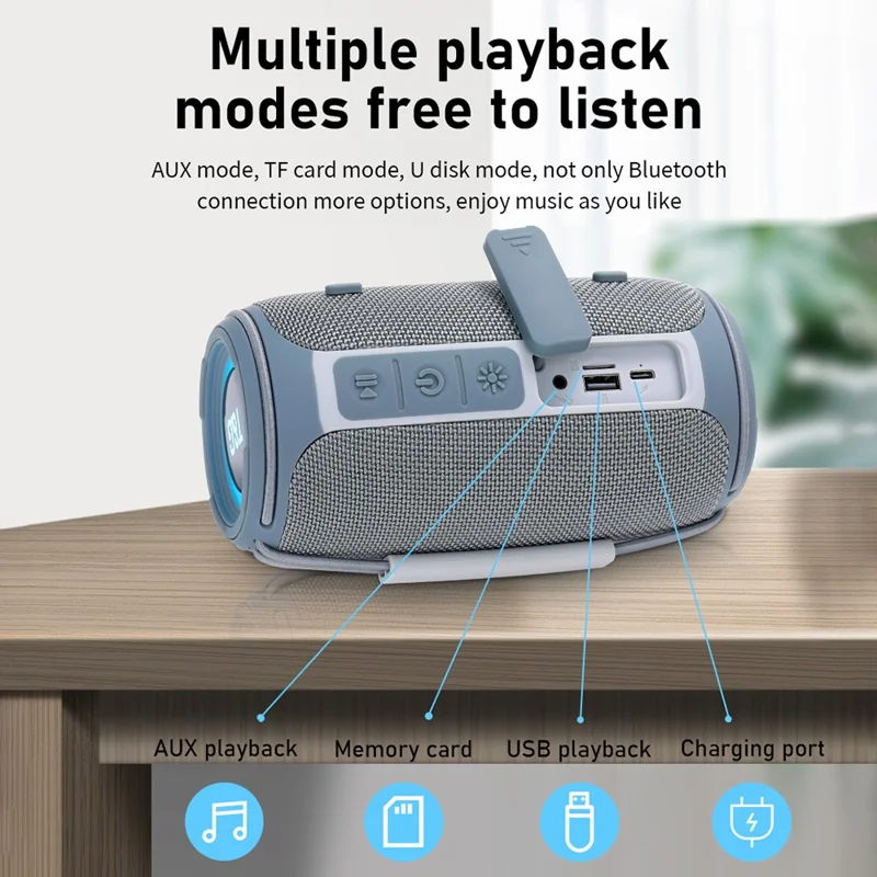 T&G TG657 Portable Wireless 3D Stereo Subwoofer Bluetooth-compatible Speaker Support FM / TF Card / USB / LED Atmosphere Light - Black