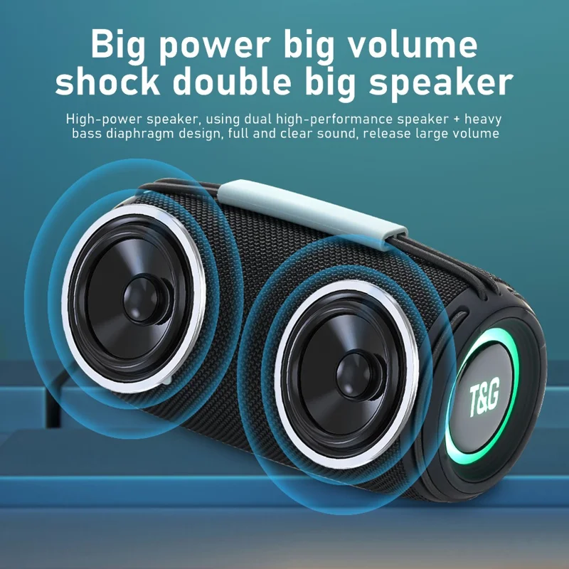 T&G TG657 Portable Wireless 3D Stereo Subwoofer Bluetooth-compatible Speaker Support FM / TF Card / USB / LED Atmosphere Light - Black