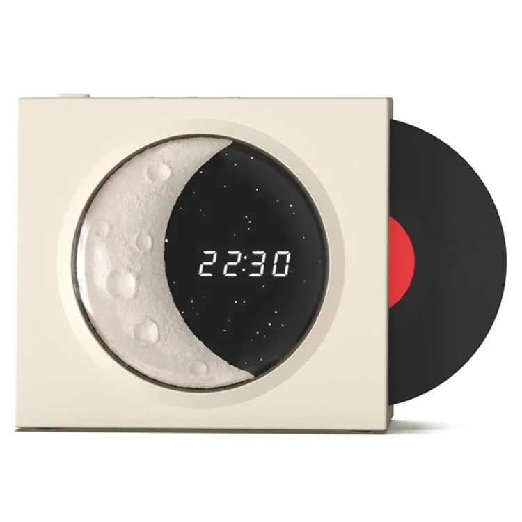 X09 Vinyle Plate Moon Style Alarm Clock Bluetooth-compatible Speaker Stereo Sound Wireless Subwoofer - White