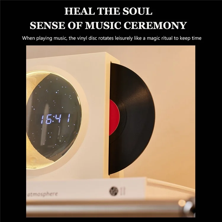 X09 Vinyle Plate Moon Style Alarm Clock Bluetooth-compatible Speaker Stereo Sound Wireless Subwoofer - White