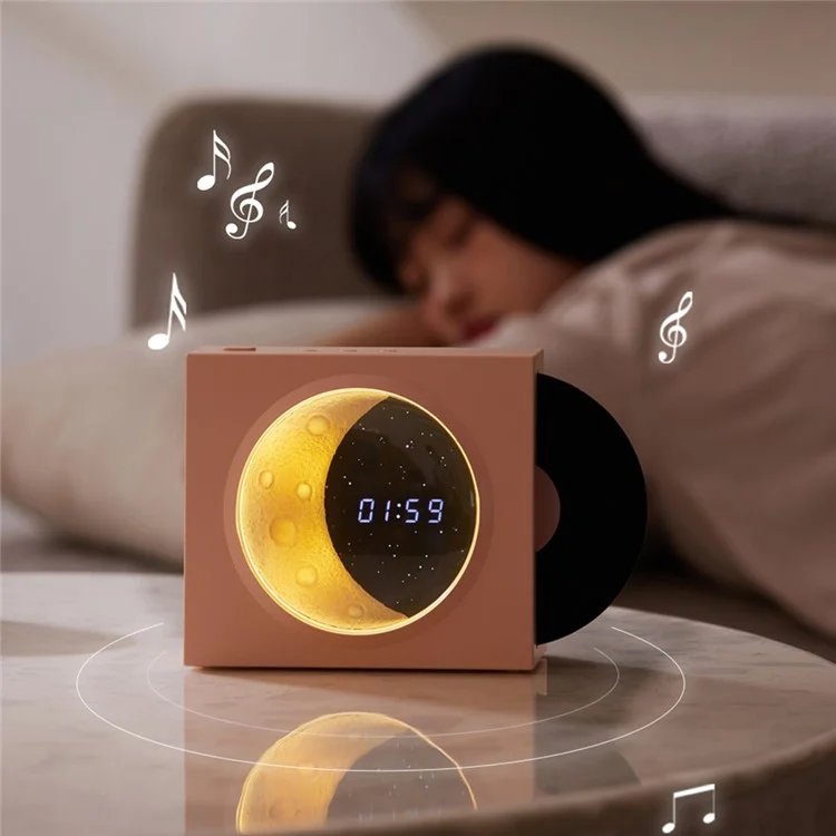 X09 Vinyle Plate Moon Style Alarm Clock Bluetooth-compatible Speaker Stereo Sound Wireless Subwoofer - White