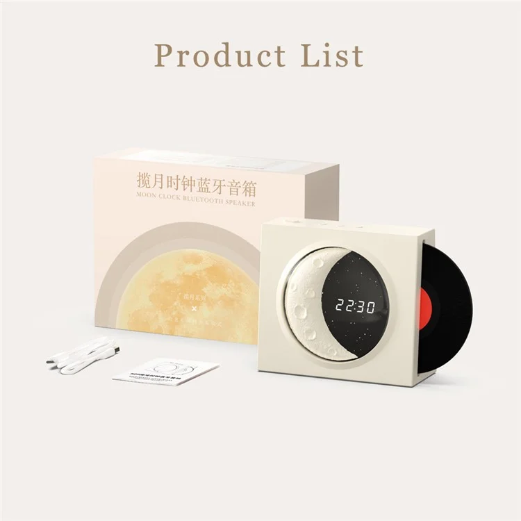 X09 Vinyle Plate Moon Style Alarm Clock Bluetooth-compatible Speaker Stereo Sound Wireless Subwoofer - White