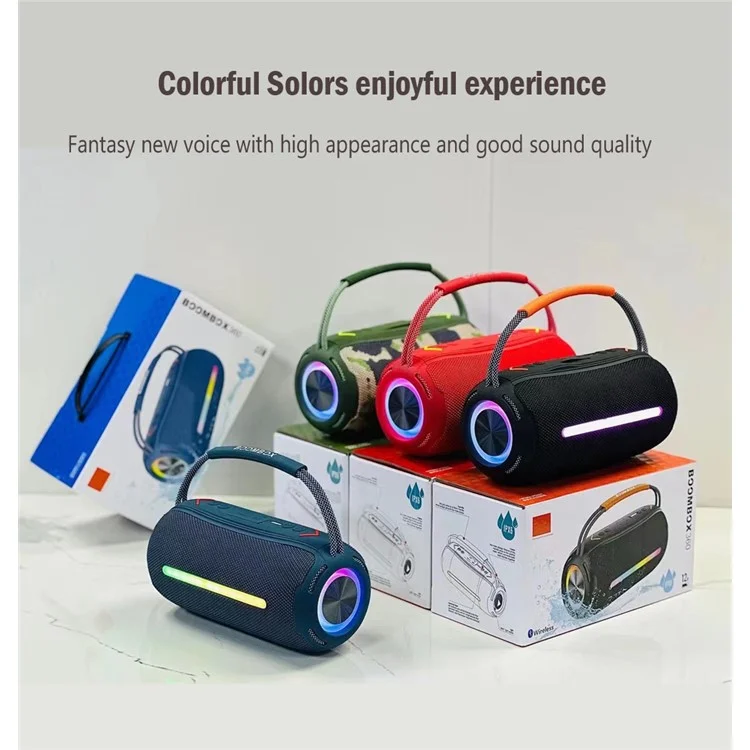 X360 20W Powerful Outdoor Speaker RGB Colorful LED TWS Stereo Bluetooth-compatible Subwoofer with FM Radio - Red