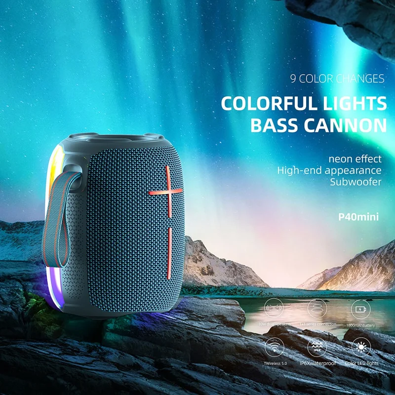 HOPESTAR P40mini RGB Wireless Bluetooth-compatible Speaker Stereo Outdoor Portable IP67 Waterproof Bass Speaker - Black