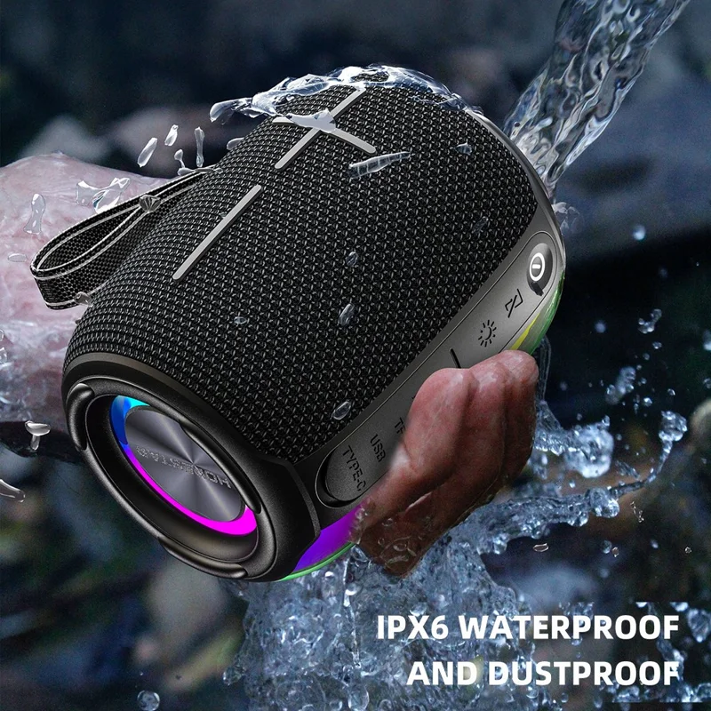 HOPESTAR P40mini RGB Wireless Bluetooth-compatible Speaker Stereo Outdoor Portable IP67 Waterproof Bass Speaker - Black