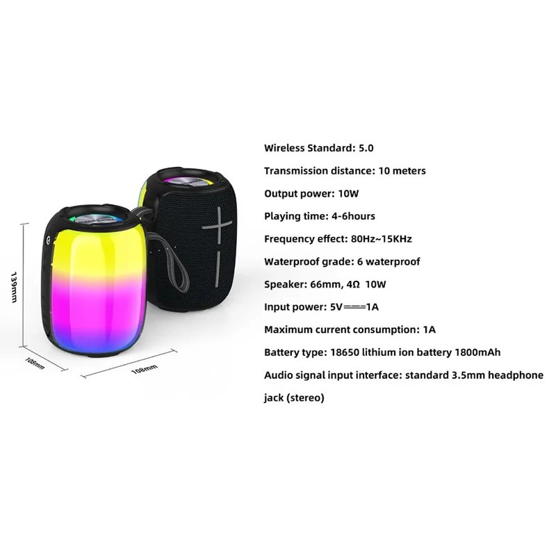 HOPESTAR P40mini RGB Wireless Bluetooth-compatible Speaker Stereo Outdoor Portable IP67 Waterproof Bass Speaker - Black