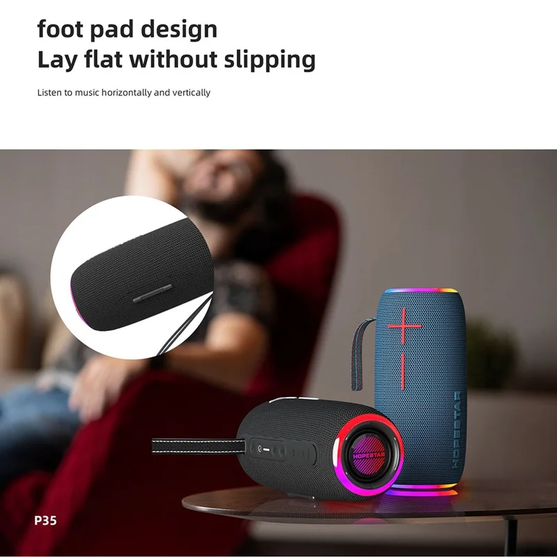 HOPESTAR P35 Outdoor Portable Wireless Bluetooth-compatible Speaker RGB Light Speaker IPX7 Waterproof Audio Loudspeaker - Grey