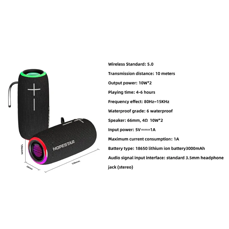 HOPESTAR P35 Outdoor Portable Wireless Bluetooth-compatible Speaker RGB Light Speaker IPX7 Waterproof Audio Loudspeaker - Grey