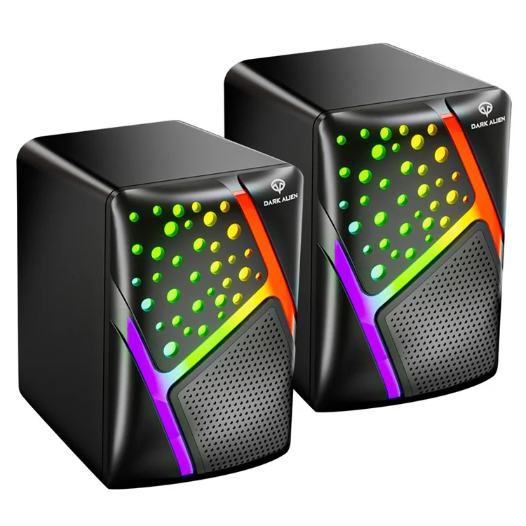 DARK ALIEN 1 Pair Mini USB Wired Desktop Speaker Computer Laptop Subwoofer with RGB Light - S-511