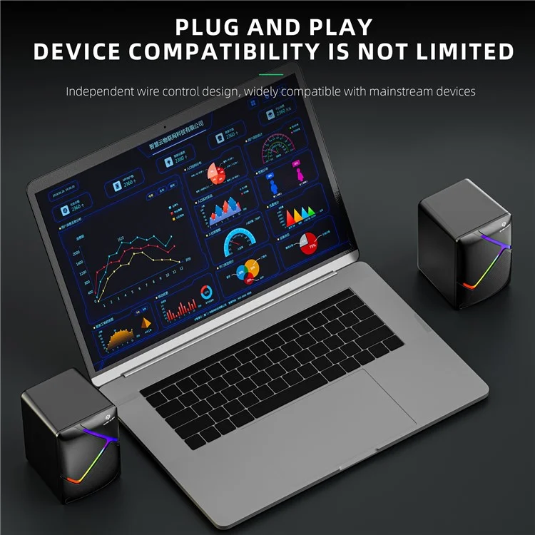 DARK ALIEN 1 Pair Mini USB Wired Desktop Speaker Computer Laptop Subwoofer with RGB Light - S-511