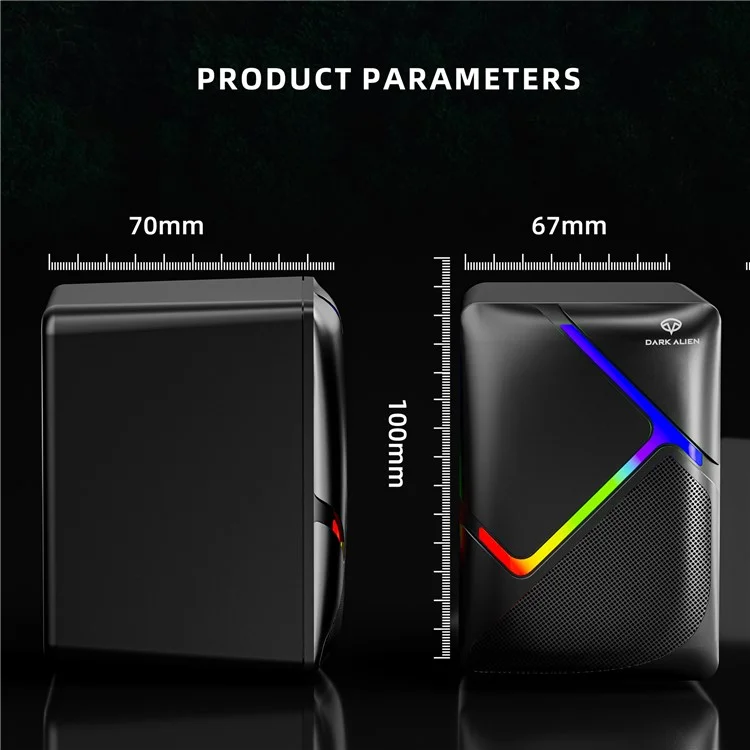 DARK ALIEN 1 Pair Mini USB Wired Desktop Speaker Computer Laptop Subwoofer with RGB Light - S-511