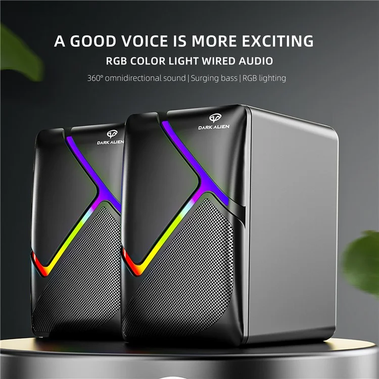 DARK ALIEN 1 Pair Mini USB Wired Desktop Speaker Computer Laptop Subwoofer with RGB Light - S-511