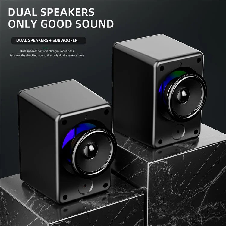 DARK ALIEN 1 Pair Mini USB Wired Desktop Speaker Computer Laptop Subwoofer with RGB Light - S-511