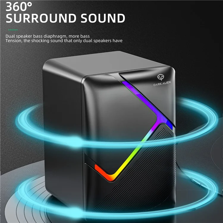 DARK ALIEN 1 Pair Mini USB Wired Desktop Speaker Computer Laptop Subwoofer with RGB Light - S-511