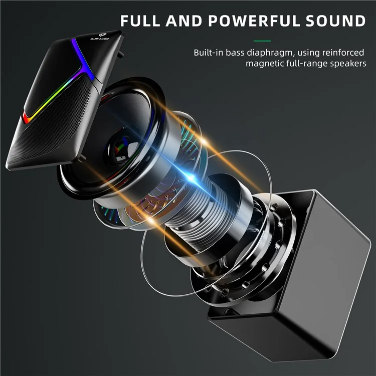 DARK ALIEN 1 Pair Mini USB Wired Desktop Speaker Computer Laptop Subwoofer with RGB Light - S-511