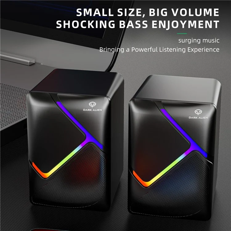 DARK ALIEN 1 Pair Mini USB Wired Desktop Speaker Computer Laptop Subwoofer with RGB Light - S-511