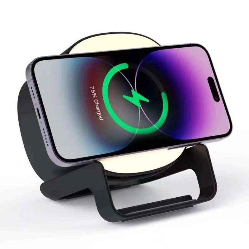 L28 4-in-1 15W Wireless Charger Bluetooth-compatible Speaker Phone Holder Stand with Night Light - Black