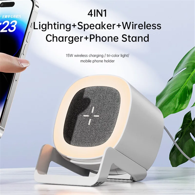 L28 4-in-1 15W Wireless Charger Bluetooth-compatible Speaker Phone Holder Stand with Night Light - Black