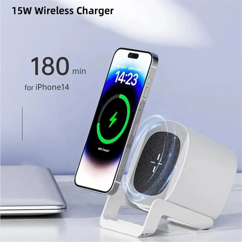L28 4-in-1 15W Wireless Charger Bluetooth-compatible Speaker Phone Holder Stand with Night Light - Black
