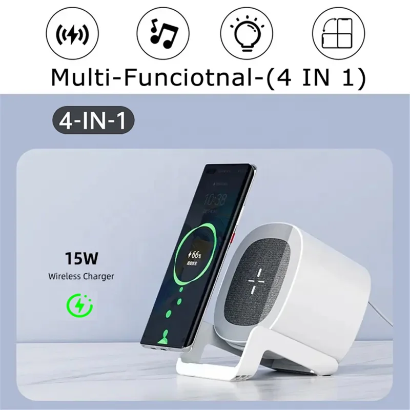 L28 4-in-1 15W Wireless Charger Bluetooth-compatible Speaker Phone Holder Stand with Night Light - Black