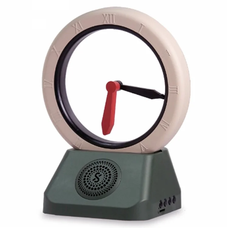 TK11 Retro Bluetooth-compatible Speaker FM Radio Spatiotemporal Gate Suspended Clockwise Reverse Clock (without Battery) - Green