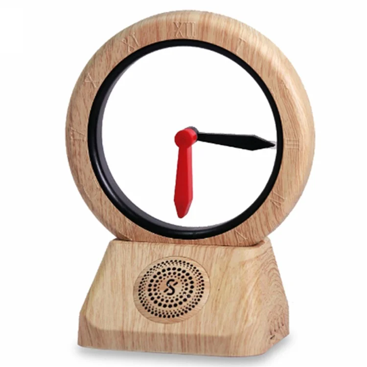 Enceinte Bluetooth Retro TK11 Radio FM Porte Spatiotemporelle Pendule Suspendu Sens Inverse de l'Horloge (sans Batterie) - Couleur Chêne