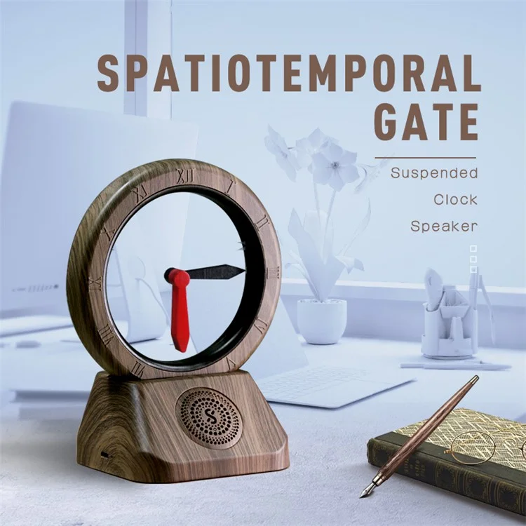 Enceinte Bluetooth Retro TK11 Radio FM Porte Spatiotemporelle Pendule Suspendu Sens Inverse de l'Horloge (sans Batterie) - Couleur Chêne