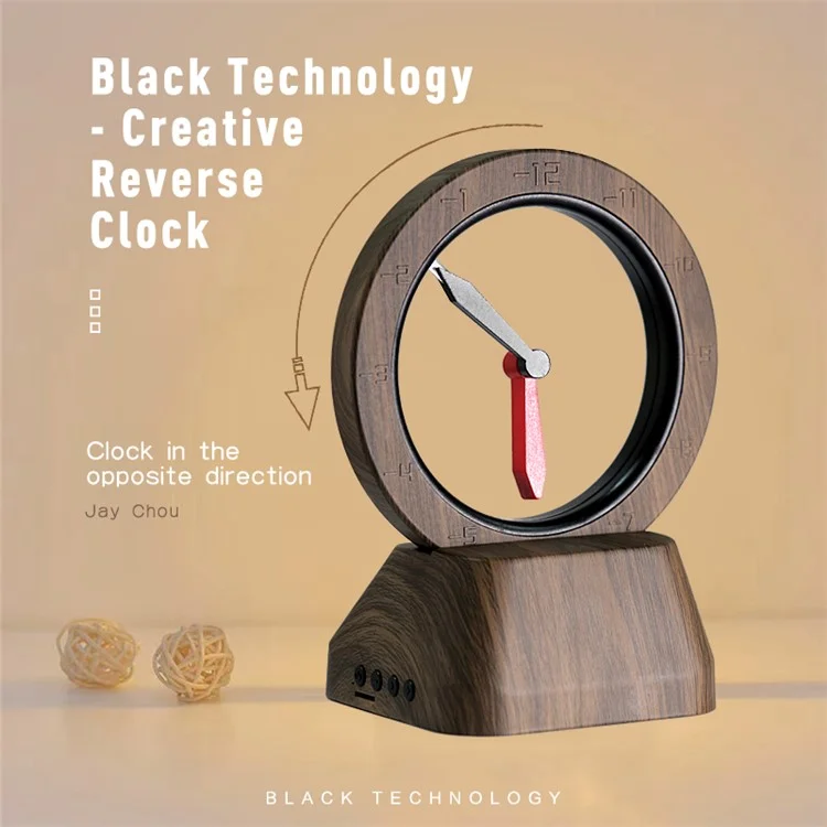 Enceinte Bluetooth Retro TK11 Radio FM Porte Spatiotemporelle Pendule Suspendu Sens Inverse de l'Horloge (sans Batterie) - Couleur Chêne