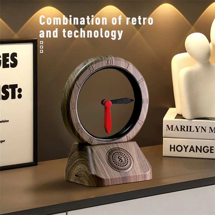 Enceinte Bluetooth Retro TK11 Radio FM Porte Spatiotemporelle Pendule Suspendu Sens Inverse de l'Horloge (sans Batterie) - Couleur Chêne