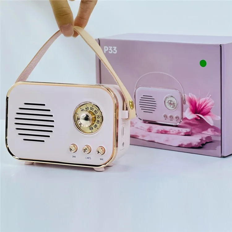 P33 Portable Retro Bluetooth-compatible Speaker Outdoor Home Mini Wireless Music Subwoofer FM Radio - Pink