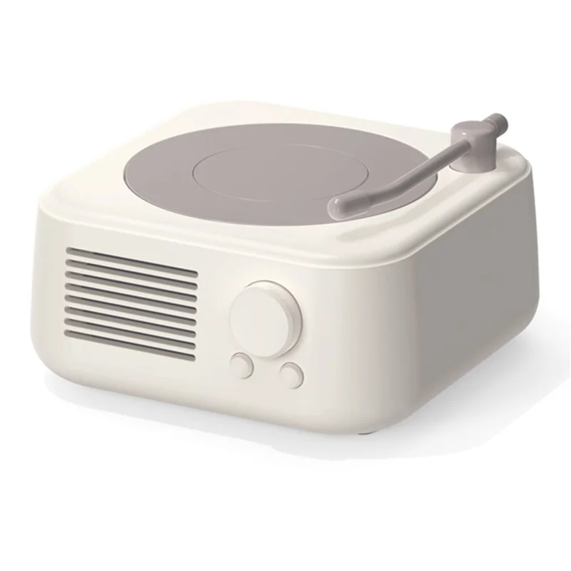 Runder X17 Vintage-Plattenspieler mit kabellosem Bluetooth-Lautsprecher – Weiß