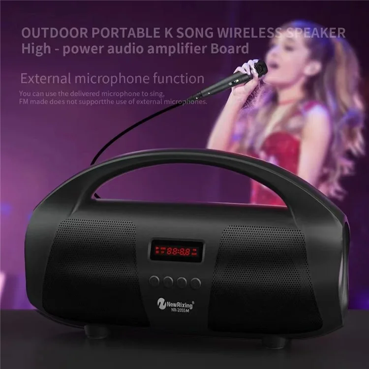 NEWRIXING NR2055 Haut-parleur Bluetooth portable TWS Radio FM sans fil Stéréo Subwoofer avec Microphone - Rouge